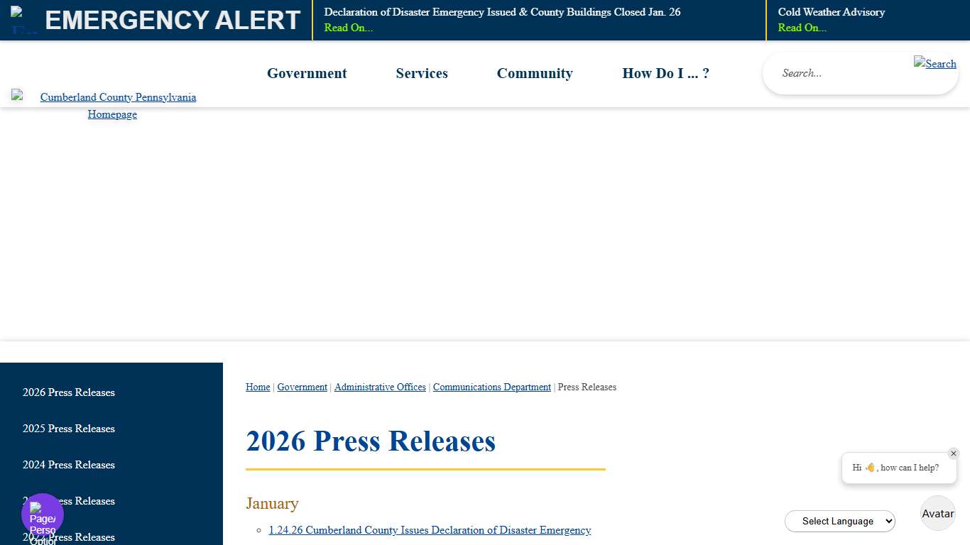 2026 Press Releases Cumberland County, PA - Official Website