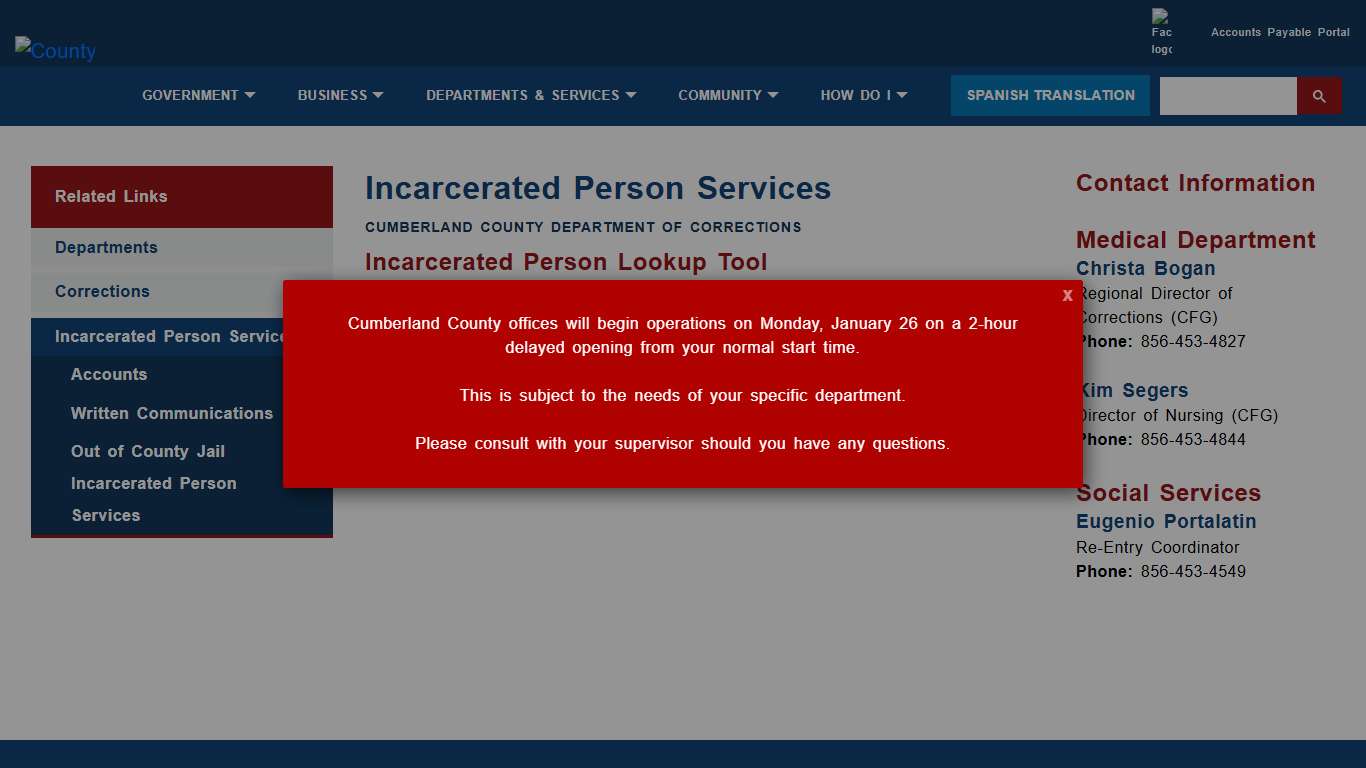 Incarcerated Person Services - Cumberland County, New Jersey (NJ)